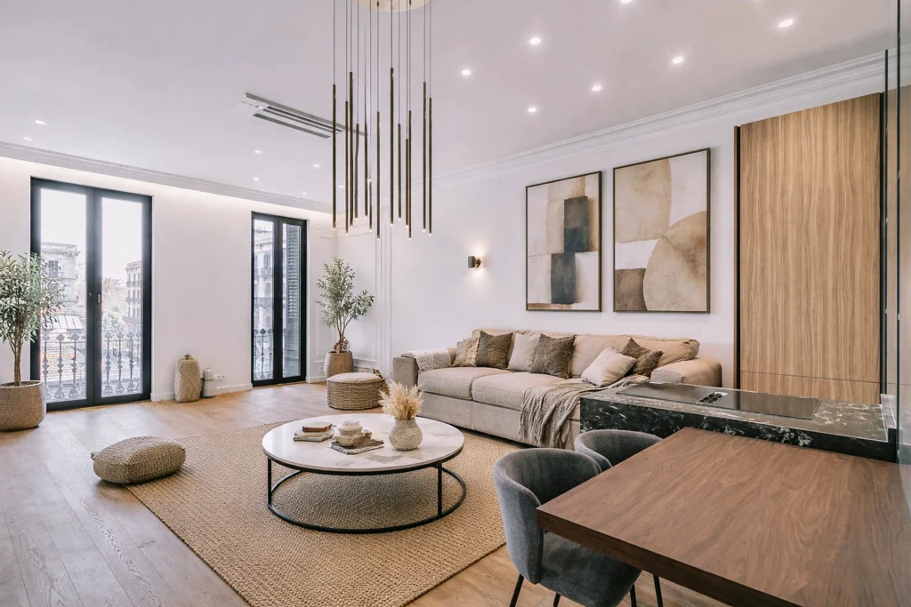 Salón luminoso de una de las viviendas de este escaparate doméstico | Monapart